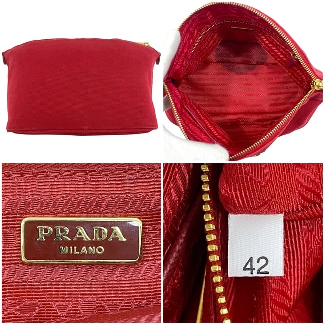 プラダ ポーチ ec-23779 レッド ROSSO カナパ 1N1857 美品