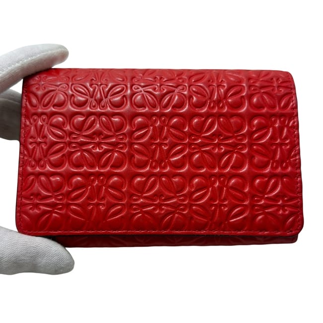 ロエベ 二つ折り 財布 レッド リピート アナグラム 107.55.G96