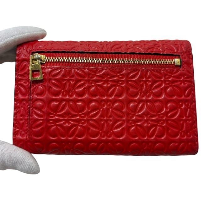 ロエベ 二つ折り 財布 レッド リピート アナグラム 107.55.G96