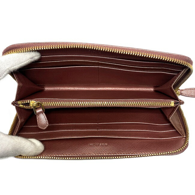 良品 PRADA サフィアーノ レザー 長財布 ピンク ゴールド miumiu PRADA プラダ サフィアーノ 長財布（小銭入れあり） レザー