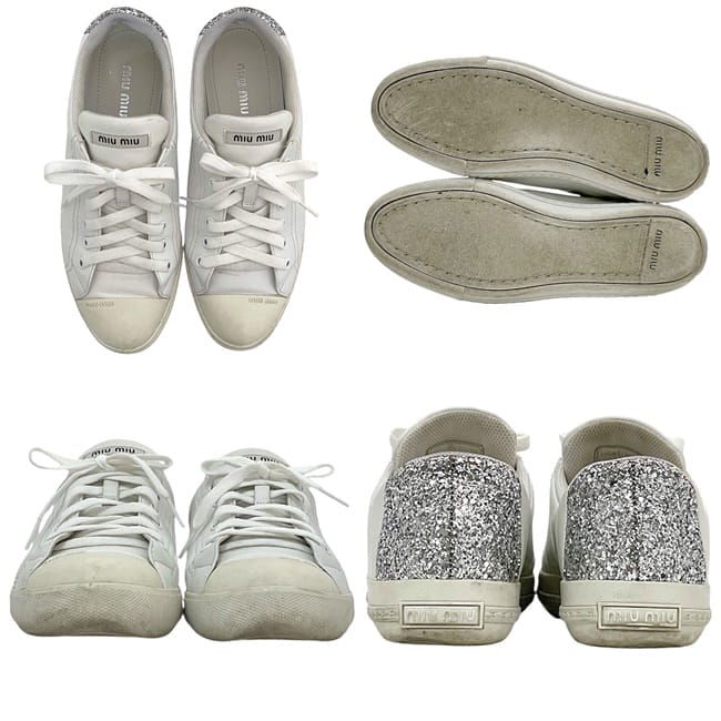 ミュウミュウ スニーカー ec-23805 ホワイト シルバー 5E927B 美