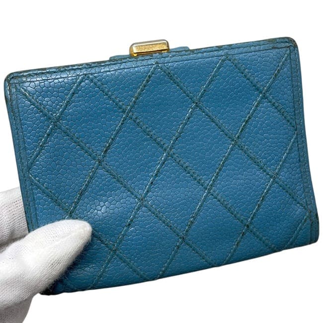 限定品 CHANEL マトラッセ 二つ折り財布 ブルー シャネル がま口 二つ折り 財布 ブルー 青 マトラッセ ココマーク 4