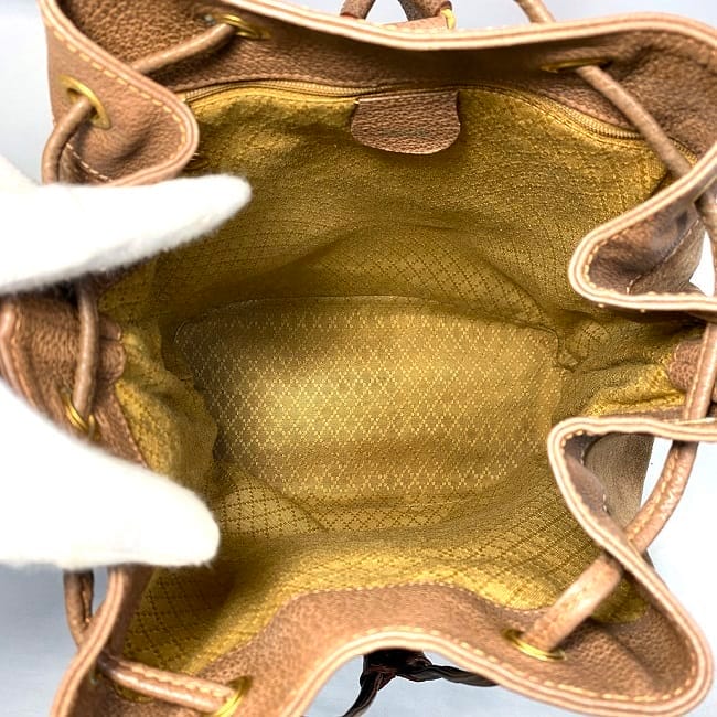 美品 グッチ リュック バンブー オールレザー 巾着 ユニセックス ブラウン 中古・古着通販】GUCCI (グッチ) バンブーレザーリュック