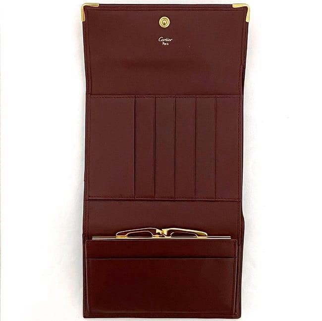 カルティエ 三つ折り財布 がま口 マストライン 本革 ボルドーゴールド金具 美品】 Cartier / カルティエ | マストライン 三つ折り がま口