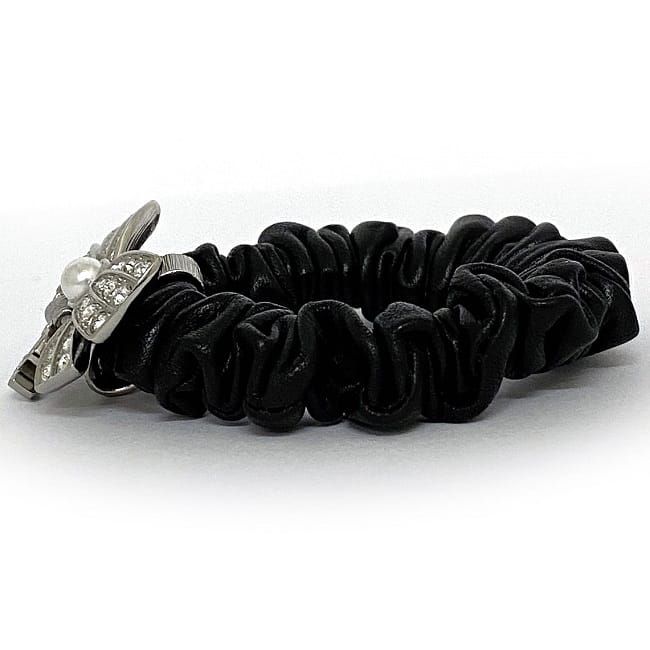 シャネル シュシュ ブラック シルバー金具 クリアストーン 美品 リボン  