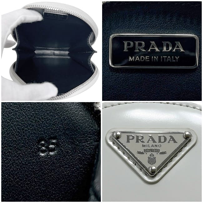 プラダ チェーン ショルダーバッグ ホワイト 1NA003 美品 レザー 中古 85 PRADA 三角 白 ロゴ プレート ファスナー シンプル ポシェット クロスボディ チェーンバッグ ロゴ金具 シルバー金具 ミニバッグ 革 ブランド PRADA - プラダ チェーン ショルダーバッグ ホワイト 1NA003 美品