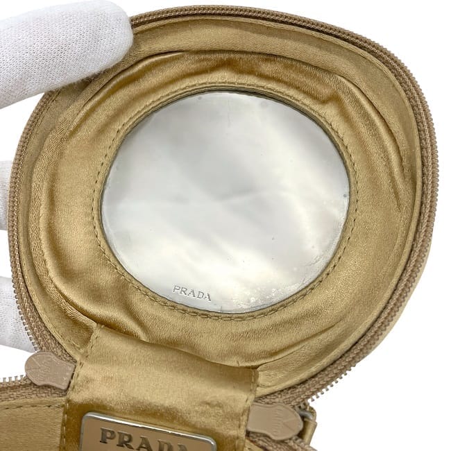 プラダ ポーチ ec-23827 ゴールド 美品 サテン 中古 PRADA
