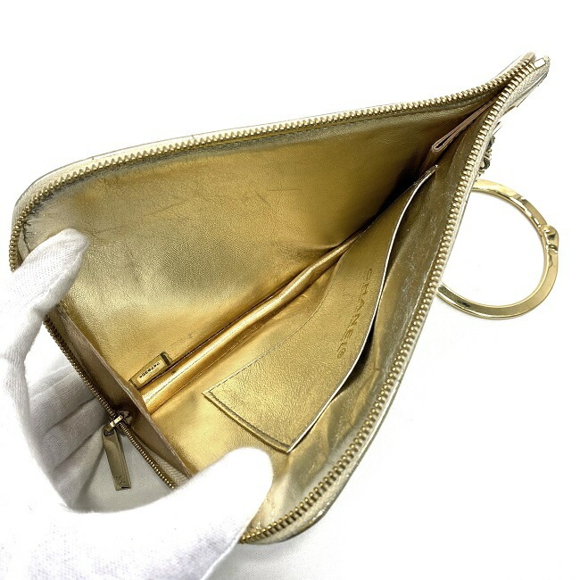 シャネル クラッチバッグ ゴールド チョコバー 美品 レザー ラムスキン