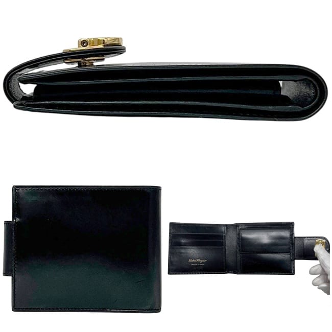 【未使用】サルヴァトーレフェラガモ 二つ折り財布 レザー ガンチーニ ブラック サルヴァトーレ フェラガモ 二つ折り 財布 ブラック ガンチーニ 22