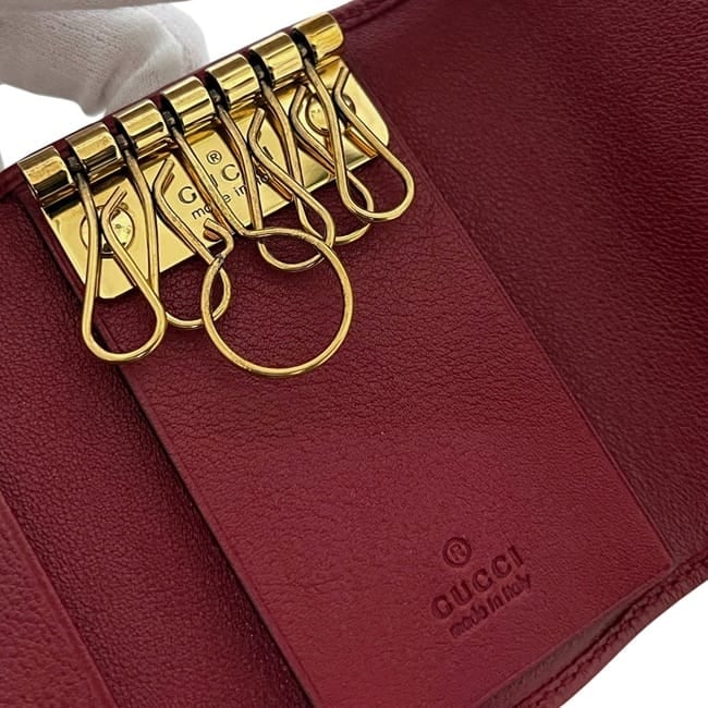 グッチ 6連 キーケース ボルドー レッド バンブー ビー GGマーモント