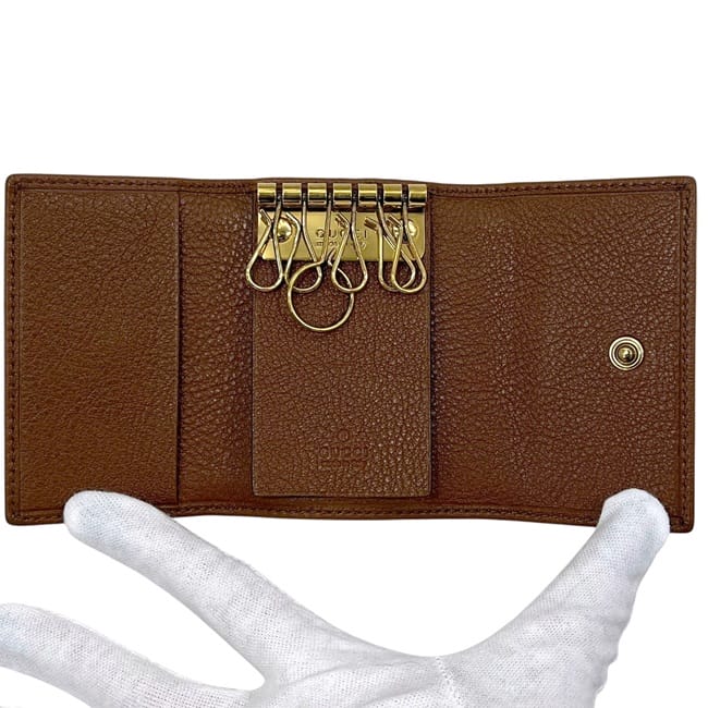 【美品】GUCCI　キーケース　6連　 マーモント　スプリーム　レザー ブラウン グッチ 6連 キーケース ブラウン バンブー ビー GGマーモント 658636