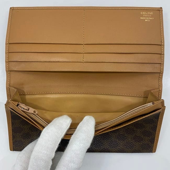 【美品】 セリーヌ マカダム 2つ折り財布 ハーフムーン PVCレザー ブラウン セリーヌ 二つ折り 長財布 ec-23712 ブラウン マカダム 財布 美