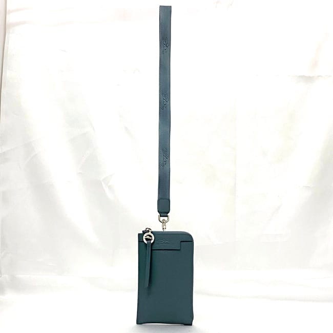 ロンシャン ショルダーバッグ スマホ ショルダー ec-22492 ブルー グレー 美品 レザー 中古 LONGCHAMP Ｌ字 ファスナー ポシェット ホルダー クロスボディ 定番 人気 女性 レディース お洒落 青色 灰色 革 シンプル 小さい コンパクト ブランド 本物 鑑定済み ロンシャン ショルダーバッグ スマホ ショルダー ec-22492 ブルー