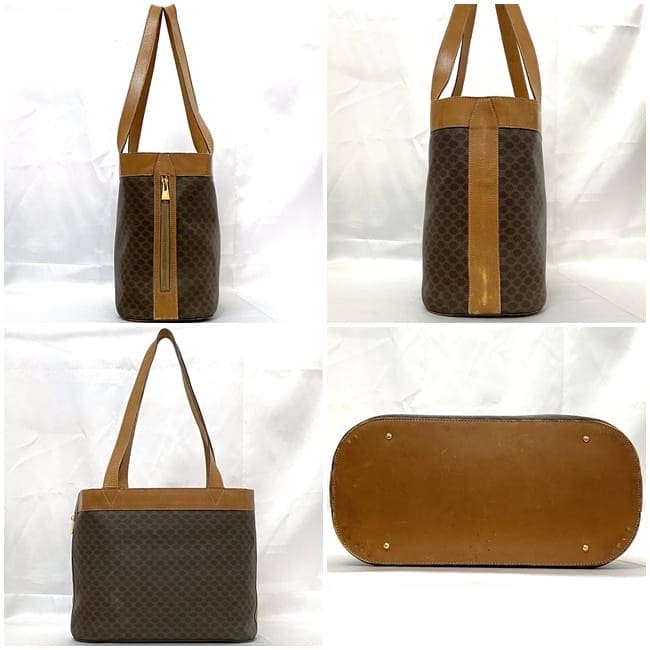 VINTAGE●CELINE●セリーヌ ブラウン レザー トートバッグ CELINE セリーヌ トートバッグ ブラック ブラウン ロゴ ブラゾン