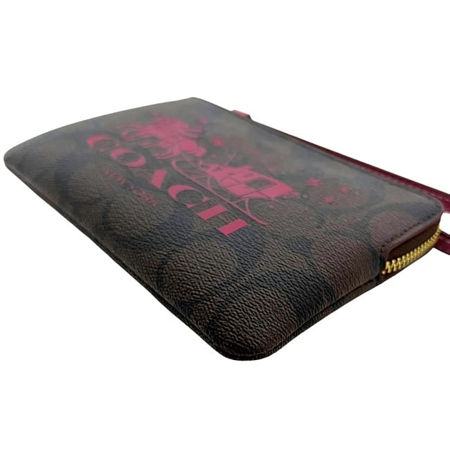 コーチ ポーチ ブラウン ピンク シグネチャー ホースアンドスレイ