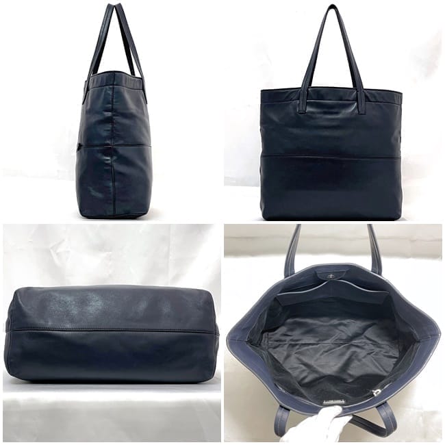 美品　MIUMIU トートバッグ　ヴィッテロ レザー　ネイビー　大容量 A4収納 美品 MIUMIU トートバッグ ヴィッテロ レザー ネイビー 大容量