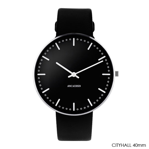 ����ͥ䥳�֥����ӻ��� CityHall Face Black ���ƥ����ۡ��� 40mm �쥶�����ȥ�å� ARNE JACOBSEN WATCHES