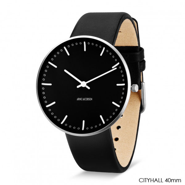 ����ͥ䥳�֥����ӻ��� CityHall Face Black ���ƥ����ۡ��� 40mm �쥶�����ȥ�å� ARNE JACOBSEN WATCHES