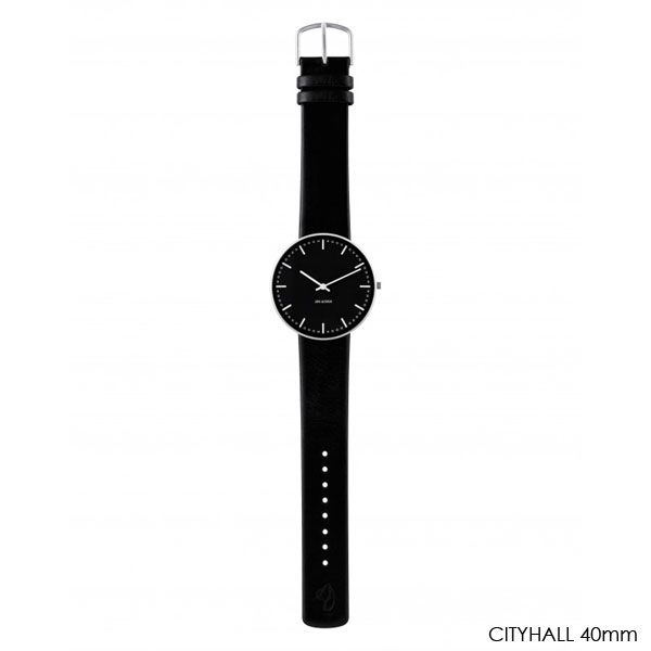 ����ͥ䥳�֥����ӻ��� CityHall Face Black ���ƥ����ۡ��� 40mm �쥶�����ȥ�å� ARNE JACOBSEN WATCHES