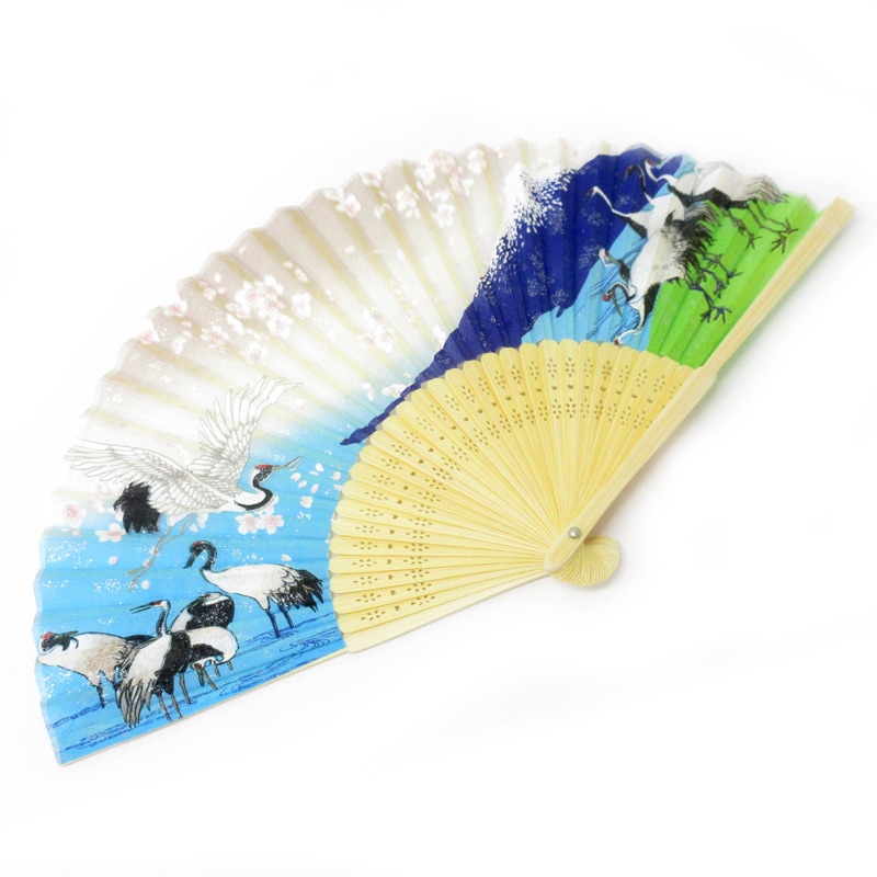 高級シルク扇子 富士山と鶴 No.504-334
