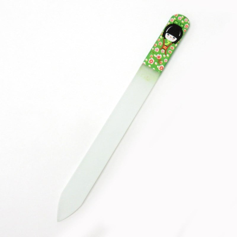 ネイルケアグッズ こけし 着物 ガラス製爪やすり グリーン No.303-621