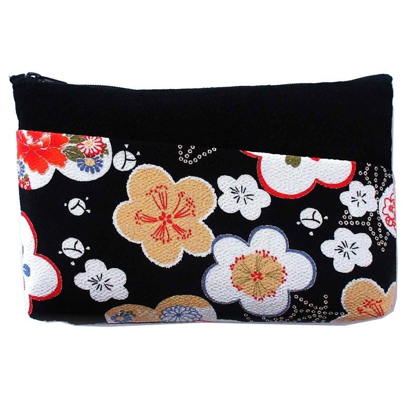 和風ポーチ「福梅」【新品】 日本製 ちりめん 友禅 斜め前ポケットポーチ ランダムアソート No.303