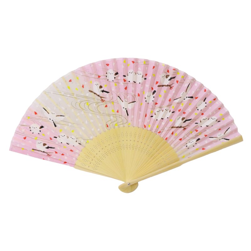 シルク扇子 シマエナガ ピンク No.504-325 | 世界の価値ある商品を