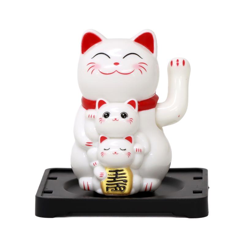 ソーラー招き猫 6cm 親子猫 ホワイト No.208-311 | 世界の価値ある商品