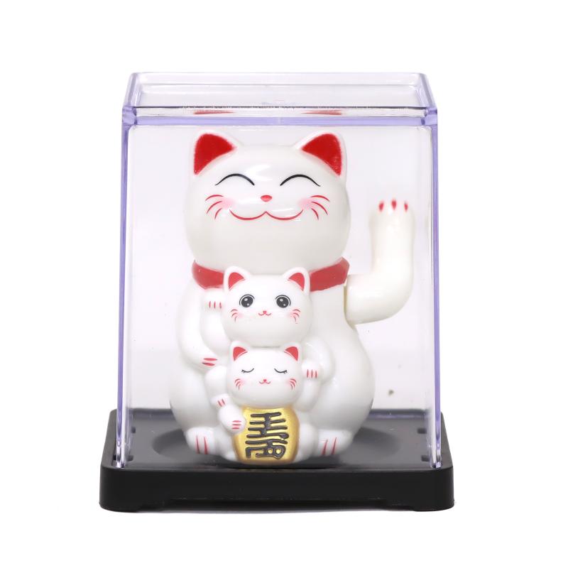 ソーラー招き猫 6cm 親子猫 ホワイト No.208-311 | 世界の価値ある商品