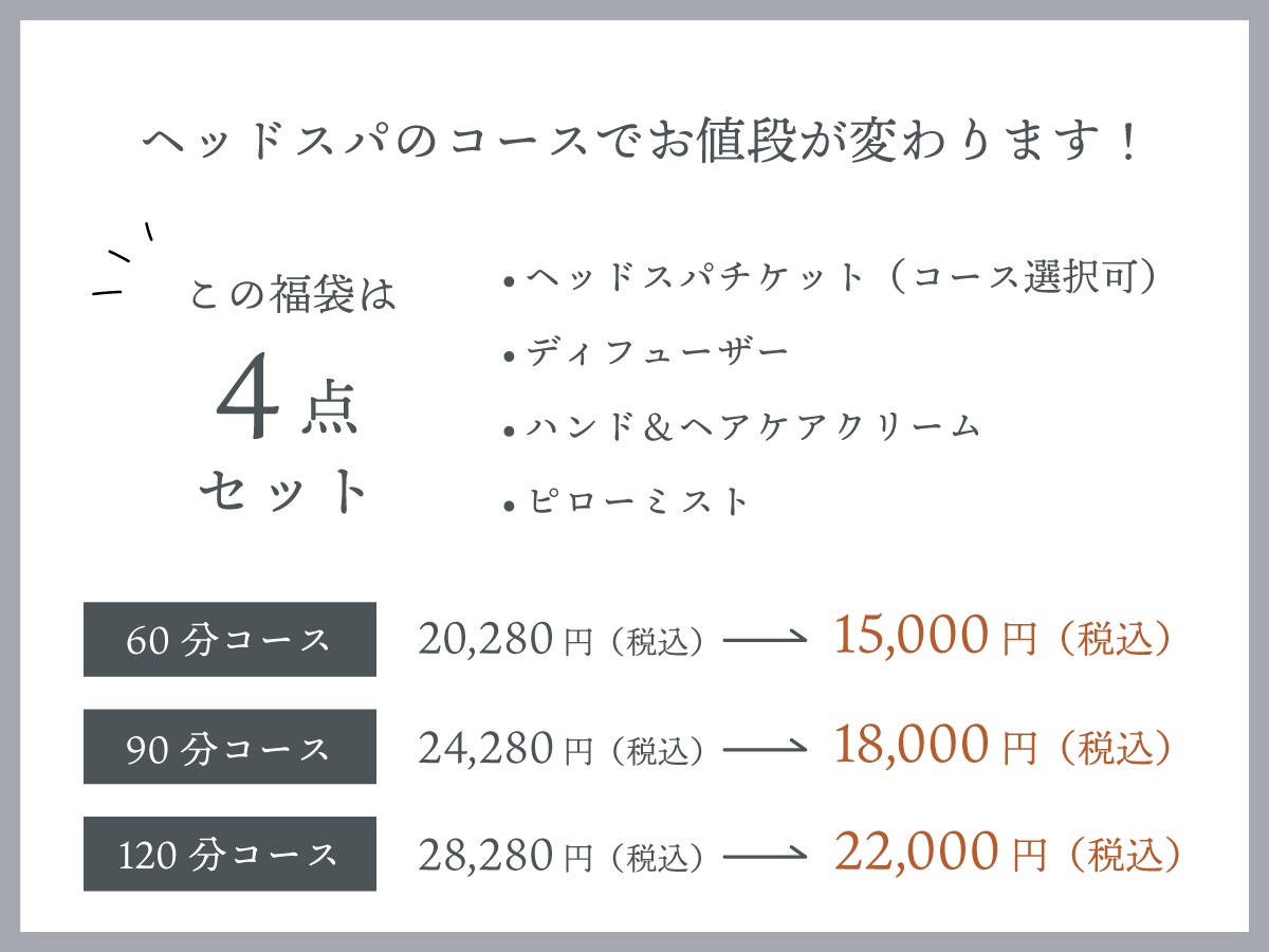 ヘッドスパチケット付♪アロマ福袋【15,000円～22,000円】