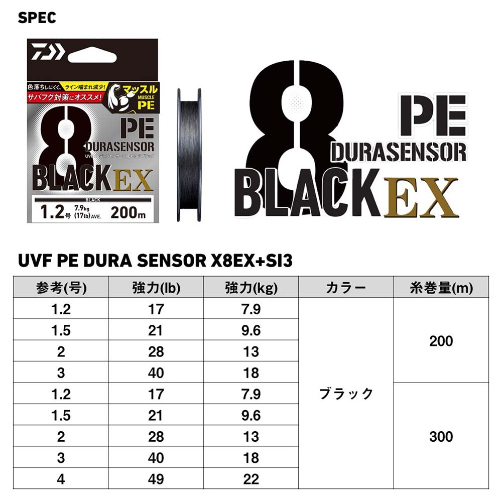 ダイワ UVF PEデュラセンサーX8EX+Si3 ブラック 300m 3号【メール便可