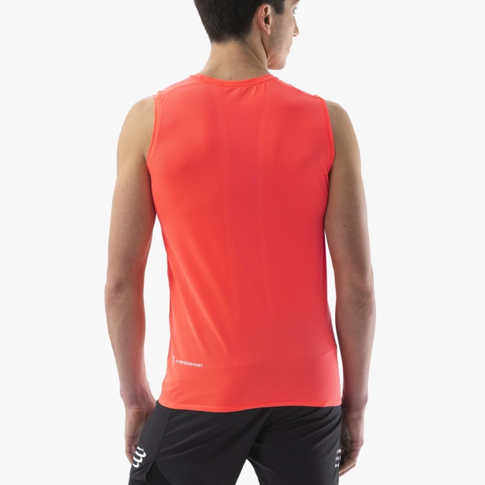 【美品】COMPRESSPORT ノースリーブ トレイルランニングシャツ COMPRESSPORTS コンプレスポーツ Trail Racing Tank M FLUO RED メンズ