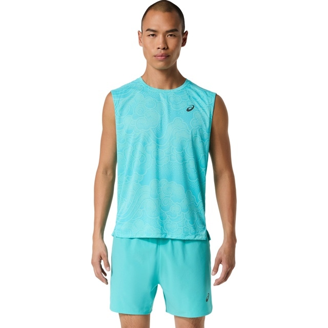 asics アシックス 2011D649 GRAPHIC SLEEVELESS TOP ENERGY AQUA