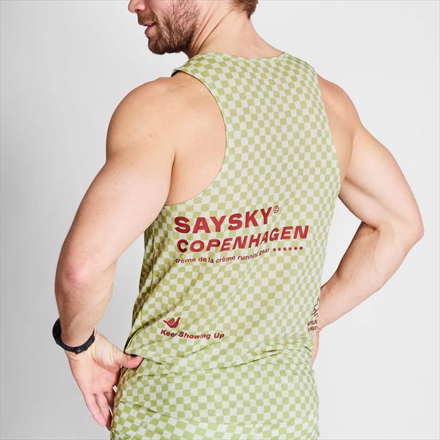 SAYSKY ���������� �졼�����󥰥�å� NMRSI31c1034 Checker Combat Singlet Green Aop ��� �Ρ����꡼�� ���󥯥ȥå� �쥮��顼�ե��å� ��������Хå� �۴�®�� �ɥ饤 ���� ��åե��Ǻ� ���ȥ�å� ���˥� �ޥ饽�� ���祮�� �ȥ쥤����˥� �ȥ���