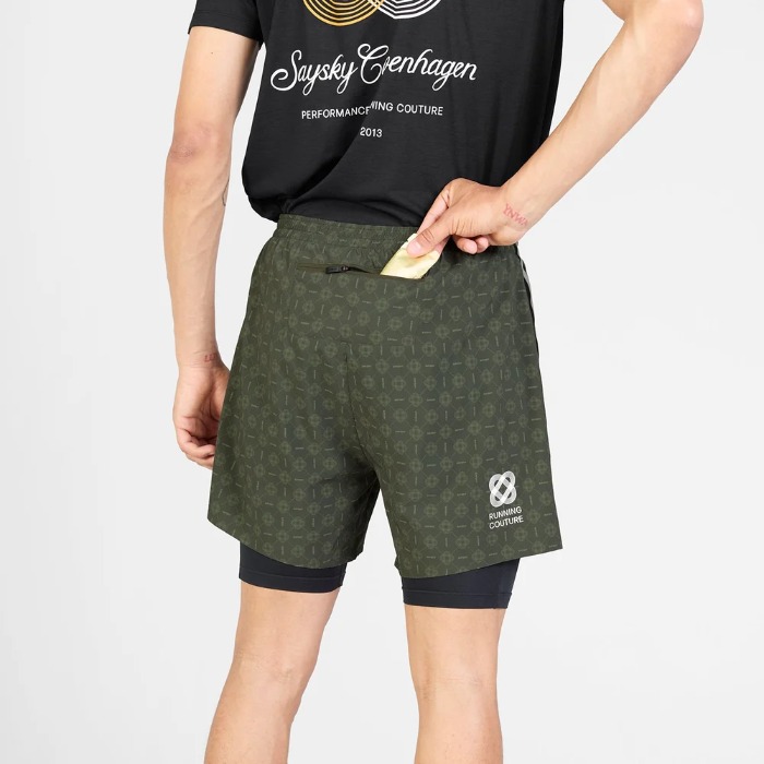 SAYSKY ���������� ���˥󥰥��硼�� SM40018c1079 Couture Pace 2-in-1 Shorts 5inch Green Aop ���  �ϡ��եѥ�� �����塼�� �ڡ��� 2����1���硼�� 5����� 12cm 5�ݥ��å� ����ʡ������� ���ȥ�å� �۴�®�� �ޥ饽�� ���祮�� �ȥ쥤����˥� �ȥ���