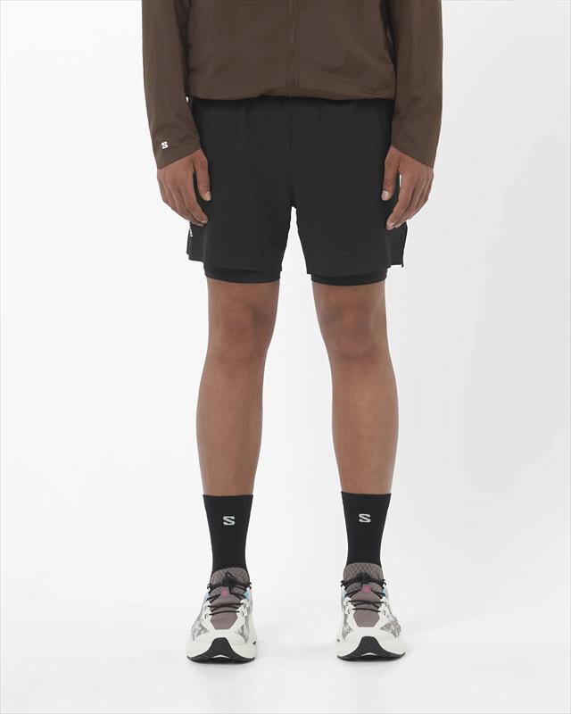 SALOMON ������� SENSE AERO 2in1 Shorts 5" M DEEP BLACK ��� �ϡ��եѥ�� ���� ������ 2����1 ���硼�� 5����� ��� �ȥ쥤����˥� ���˥� �����ȥɥ� �ȥ��� �ޥ饽�� ���祮�� ����ʡ��֥꡼�� ���ȥ�å� ��������