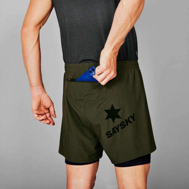 SAYSKY ���������� ���˥󥰥��硼�� XMRSH20c301 2-in-1 Pace Shorts 5inch Green ��� �ڡ������硼�� 5����� ���꡼�� �ϡ��եѥ�� ����ʡ��ϡ��ե����� ���� ���Ф����ɻ� ���ȥ�å� ���� �۴�®�� �ޥ饽�� ���祮�� �ȥ쥤����˥� �ȥ���