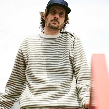 ボーダーウールトレーナー【畦編み】【ウール100%】