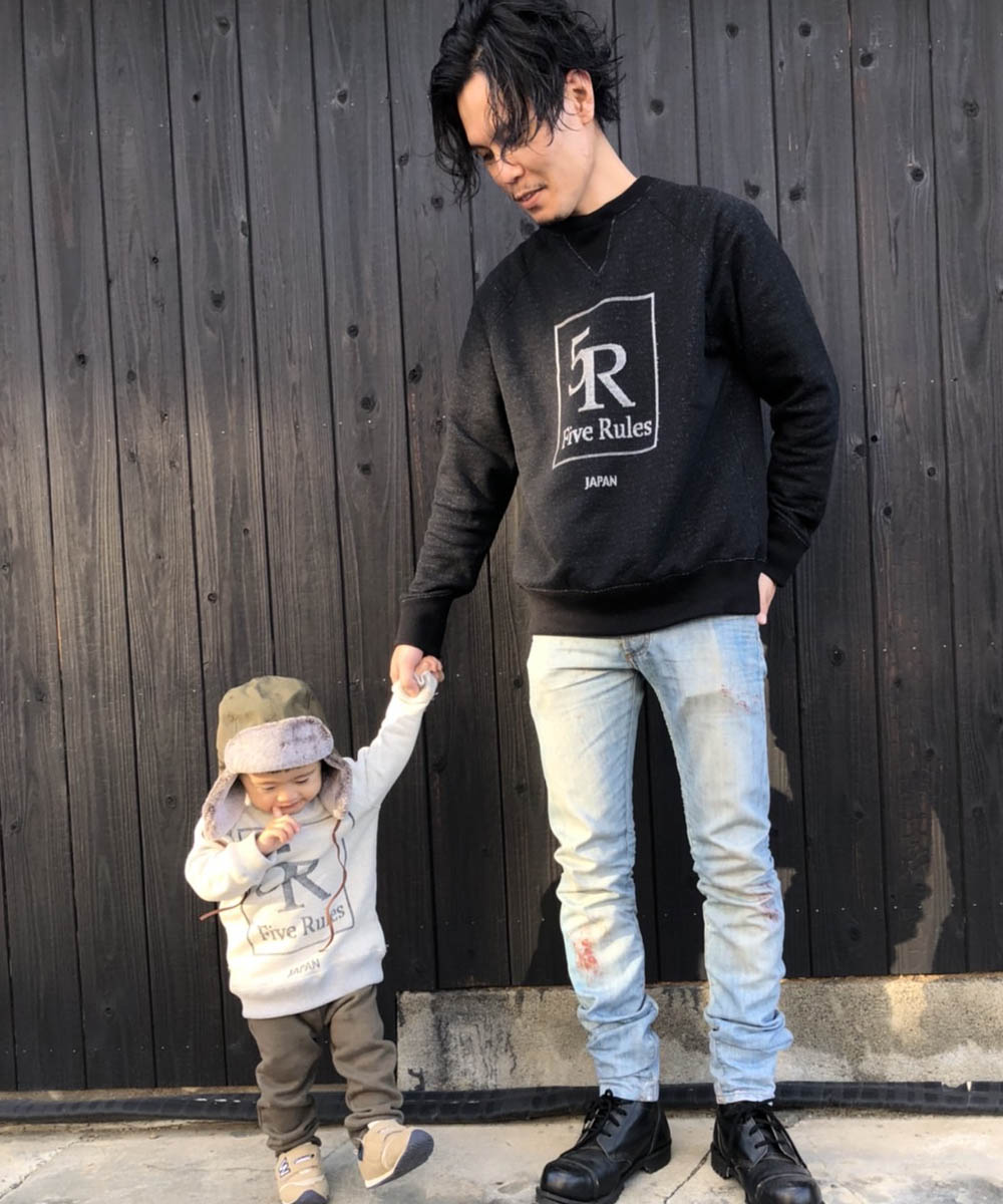 キッズ5Rロゴ・ラグラントレーナー【ジャガード裏毛】【コットン100%】