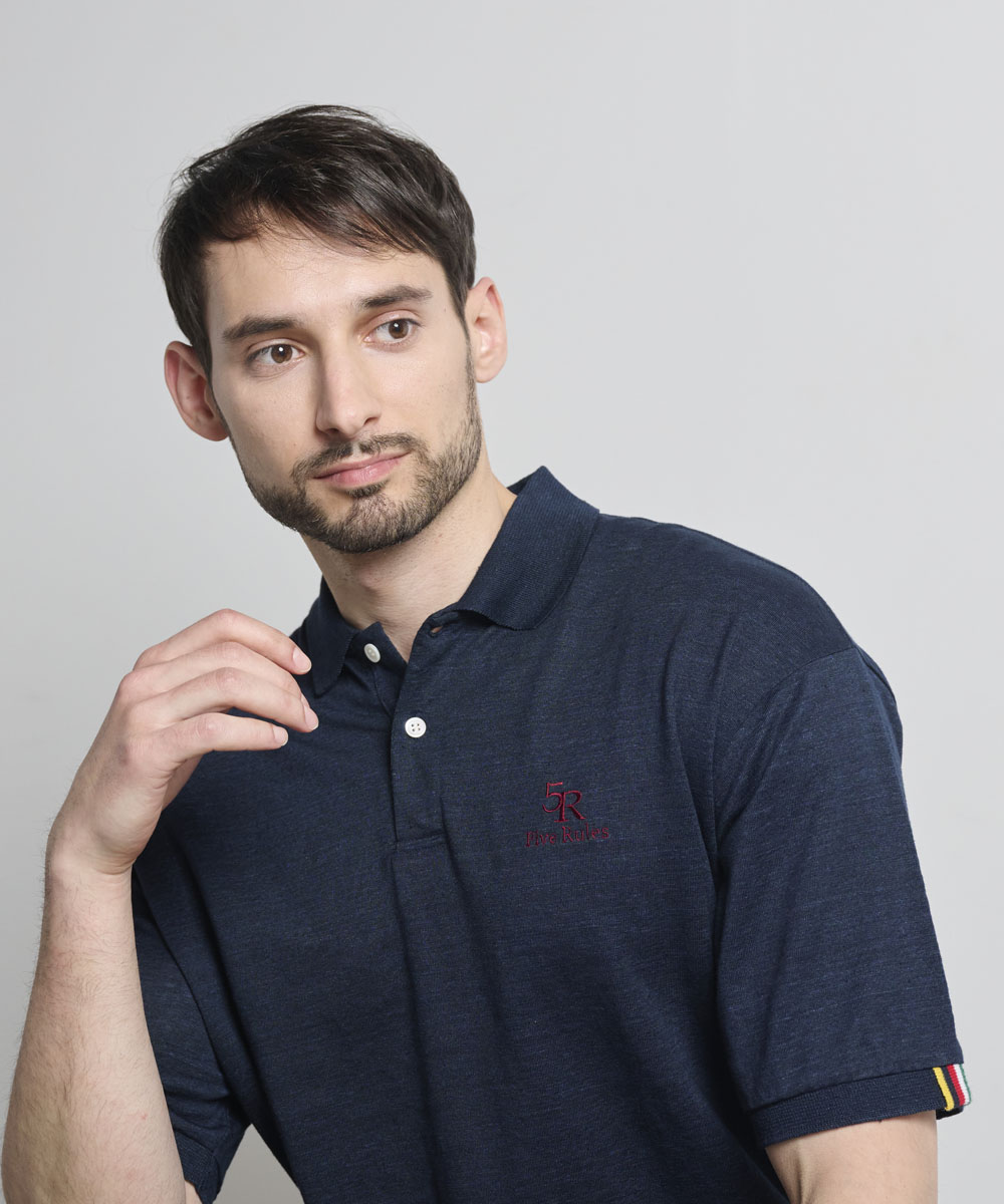 ポロ衿天竺半袖シャツ【リネン100％】