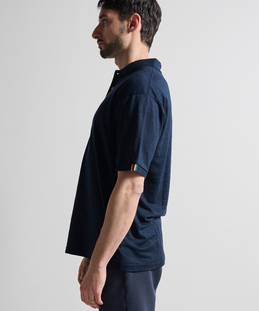 ポロ衿天竺半袖シャツ【リネン100％】