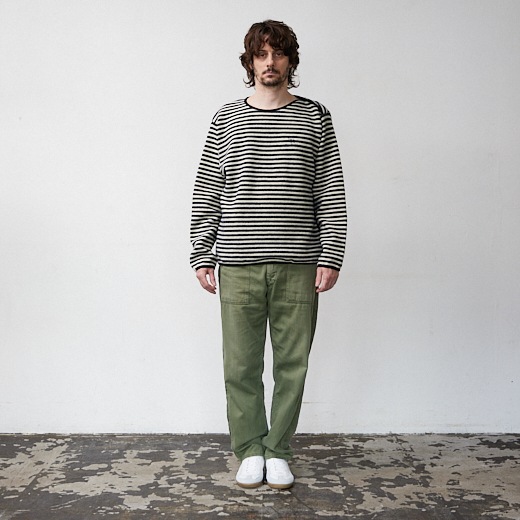 ボーダーウールトレーナー【畦編み】【ウール100%】