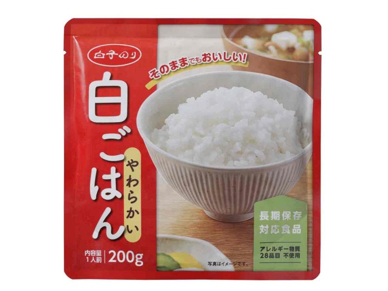調理不要で食べられる　白子のり 白ごはん レトルトごはん 30袋　スプーン付き 白子のり 白ごはん（レトルト） 200g/30袋入 | 非常食・保存水