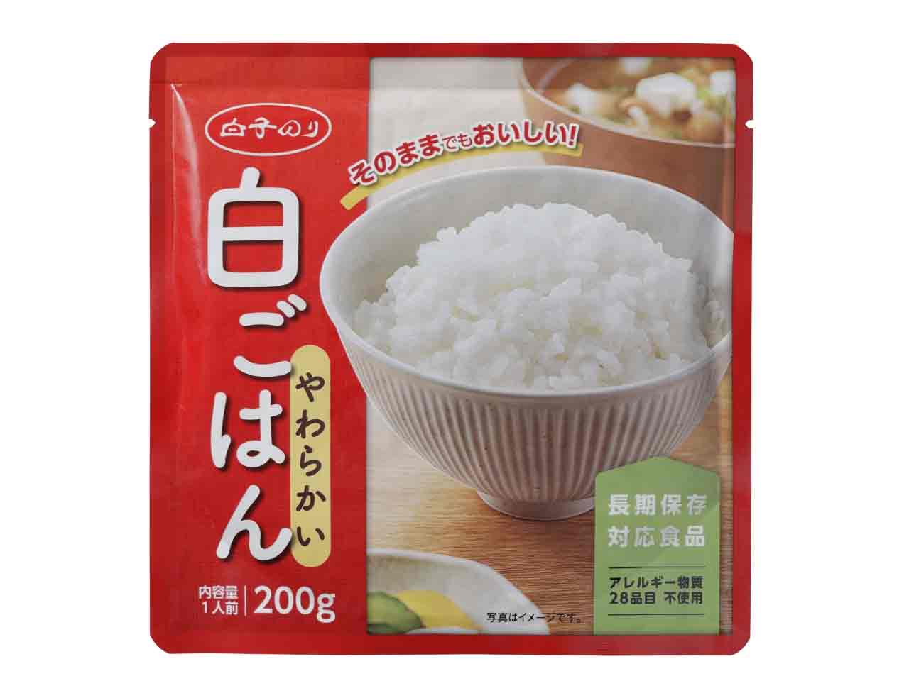 調理不要で食べられる　白子のり 白ごはん レトルトごはん 30袋　スプーン付き 白子のり 白ごはん（レトルト） 200g/30袋入 | 非常食・保存水