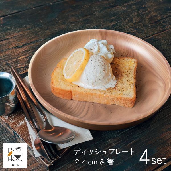 暖（オン） ディッシュプレート24cm＆箸 4点セット