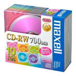 【訳あり】マクセル CD-RW 700MB 1-4倍速 10枚 5色カラーディスク**