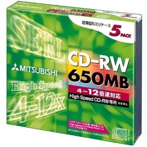 【アウトレット】三菱 CD-RW 繰り返し記録用 650MB 4-12倍速対応5枚 シルバーレーベル**