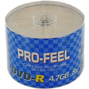 【アウトレット】  PRO-FEEL DVD-R データ用 4.7GB 8倍速対応 50枚  ホワイトワイドタイプ インクジェットプリンター対応**