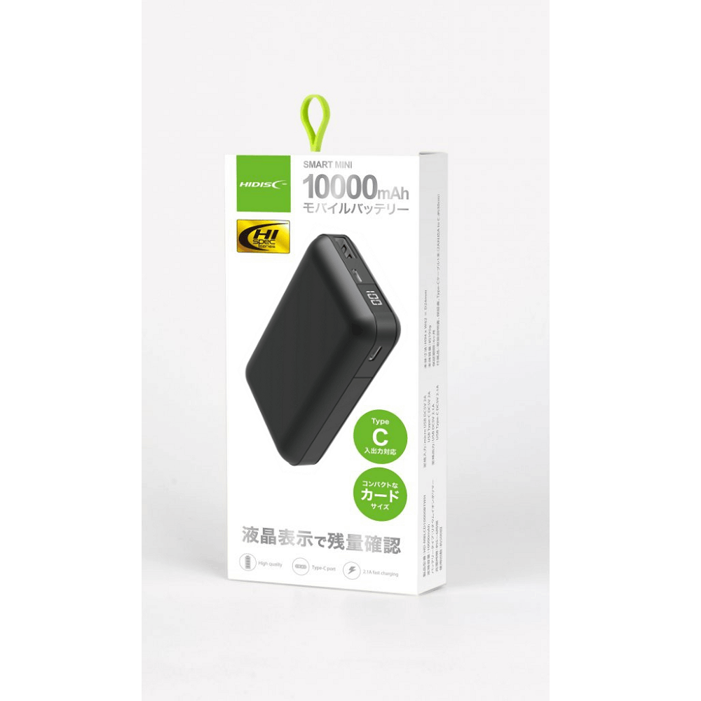 おすすめ HIDISC 液晶表示で残量がわかるモバイルバッテリー カードサイズ, USB-Type C入出力可能 ブラック HD-MBLCD10000BTBK 充電器