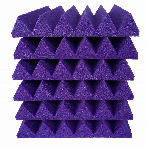 HIDISC Youwei 粘着テープ付高密度音響ウェッジ吸音パネル 60x60x5cm パープル 6枚入り FA-PU60